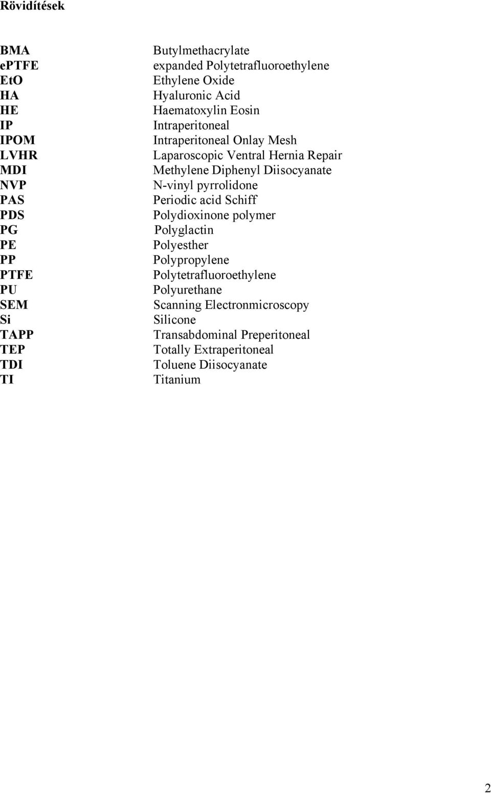 Hernia Repair Methylene Diphenyl Diisocyanate N-vinyl pyrrolidone Periodic acid Schiff Polydioxinone polymer Polyglactin Polyesther