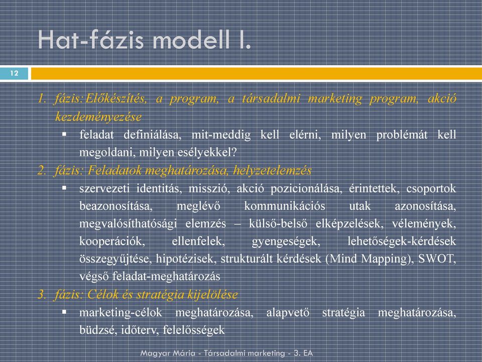 fázis: Feladatok meghatározása, helyzetelemzés szervezeti identitás, misszió, akció pozicionálása, érintettek, csoportok beazonosítása, meglévő kommunikációs utak azonosítása,