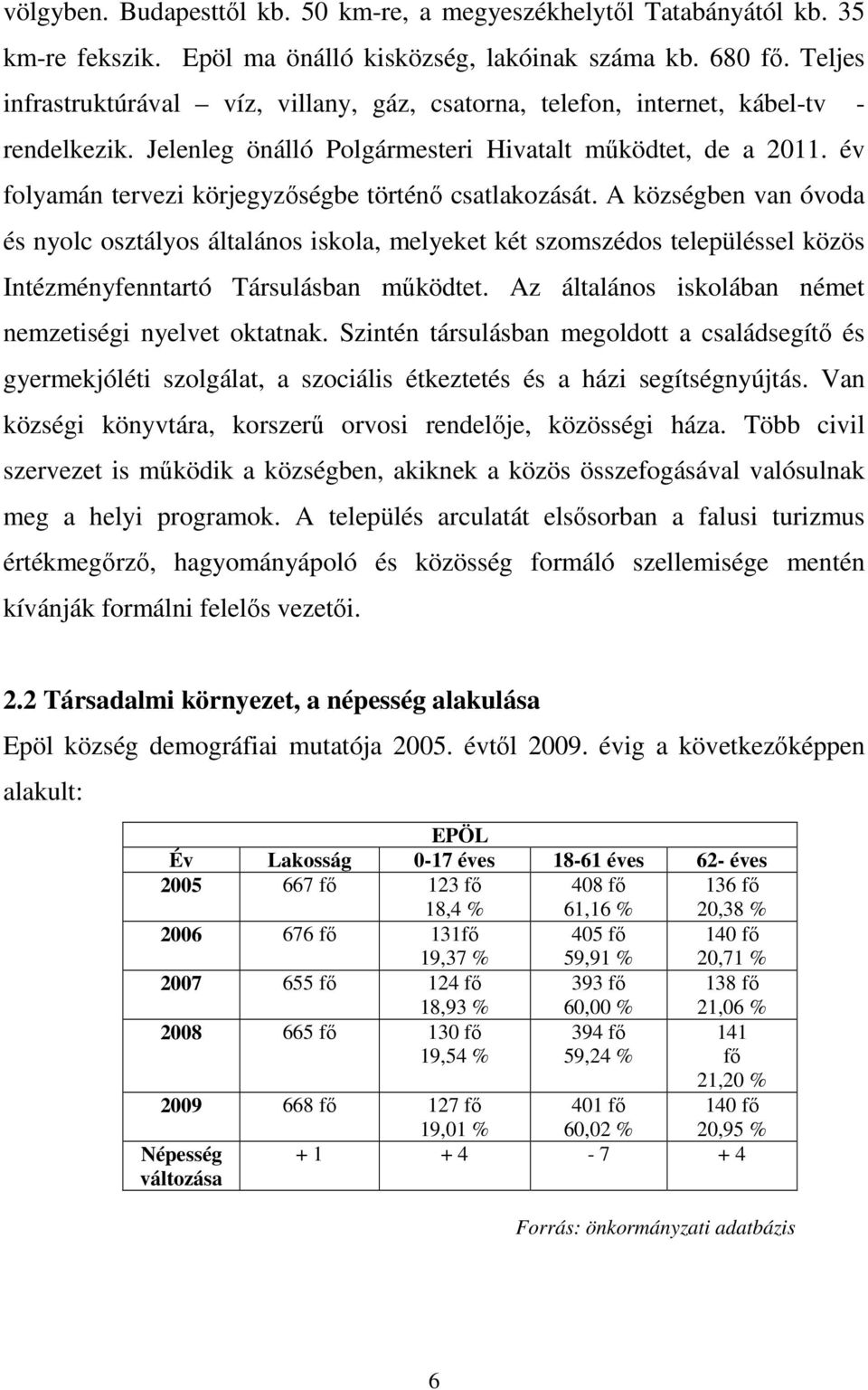 év folyamán tervezi körjegyzıségbe történı csatlakozását. A községben van óvoda és nyolc osztályos általános iskola, melyeket két szomszédos településsel közös Intézményfenntartó Társulásban mőködtet.