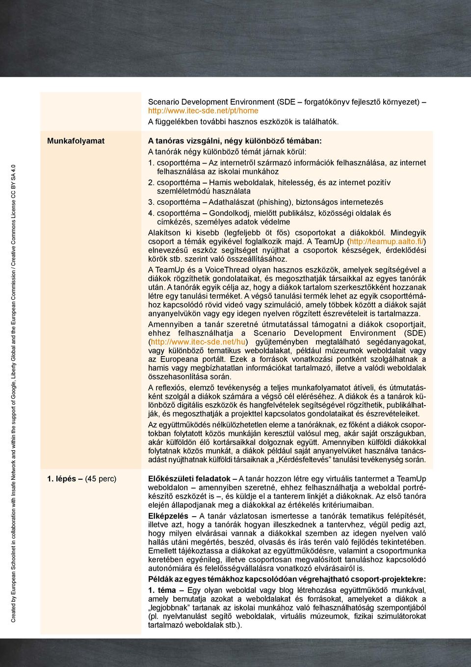 0 Munkafolyamat A tanóras vizsgálni, négy különböző témában: A tanórák négy különböző témát járnak körül: 1.