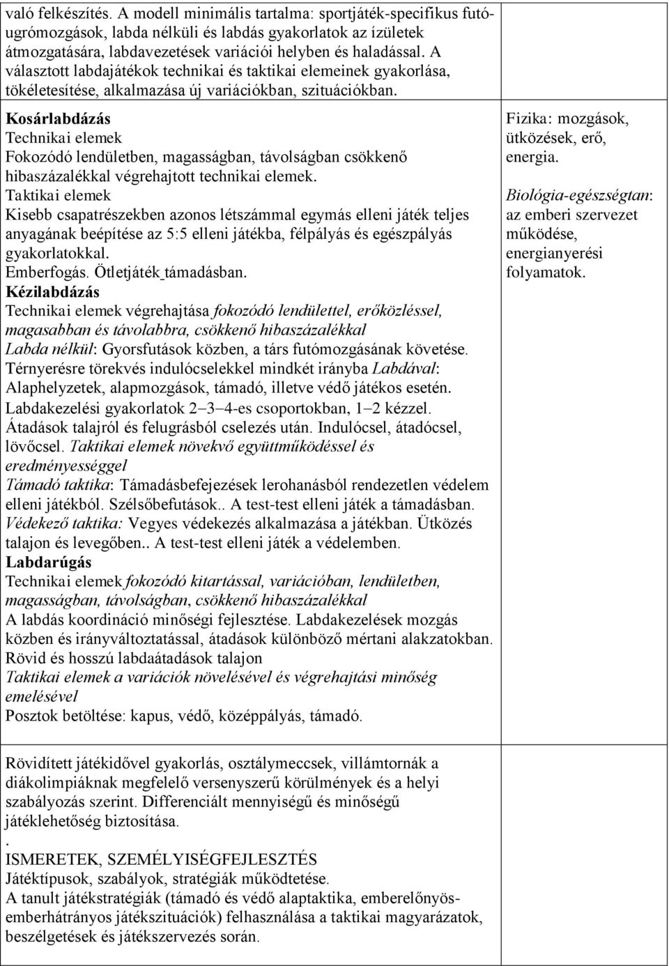 Kosárlabdázás Technikai elemek Fokozódó lendületben, magasságban, távolságban csökkenő hibaszázalékkal végrehajtott technikai elemek.