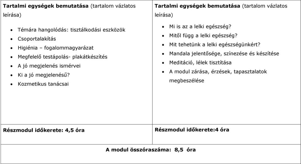 Kozmetikus tanácsai Tartalmi egységek bemutatása (tartalom vázlatos leírása) Mi is az a lelki egészség? Mitől függ a lelki egészség?