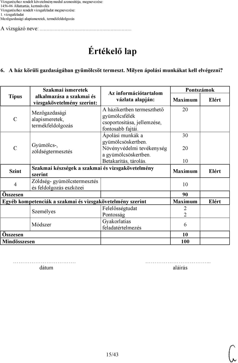 házikertben termeszthető gyümölcsfélék csoportosítása, jellemzése, fontosabb fajtái. Ápolási munkák a gyümölcsöskertben. Növényvédelmi tevékenység a gyümölcsöskertben. Betakarítás, tárolás.