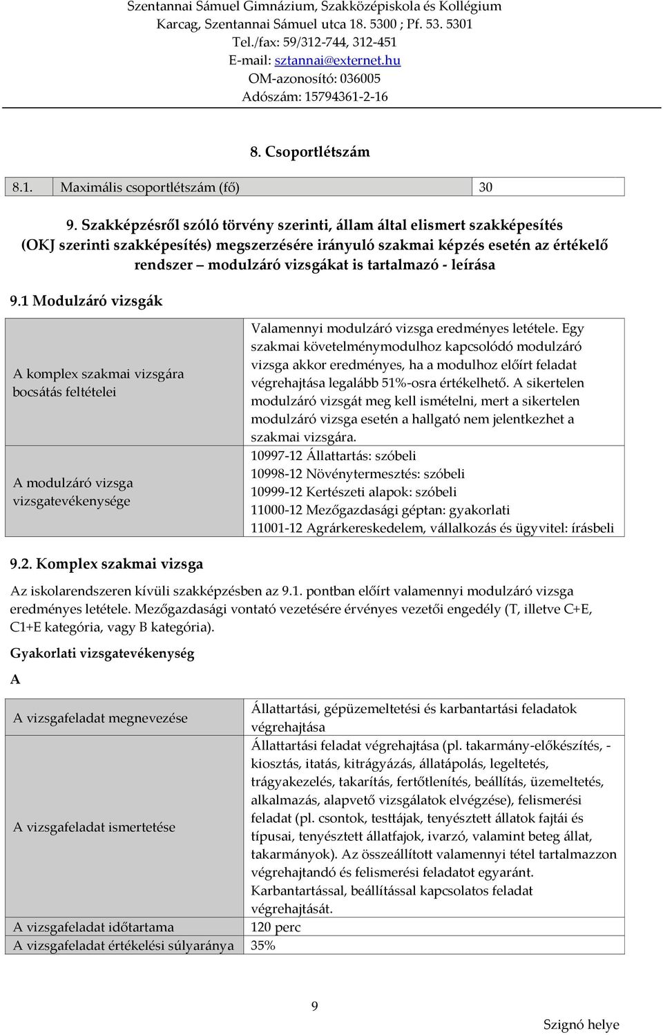 tartalmazó - leírása 9.1 Modulzáró vizsgák A komplex szakmai vizsgára bocsátás feltételei A modulzáró vizsga vizsgatevékenysége Valamennyi modulzáró vizsga eredményes letétele.