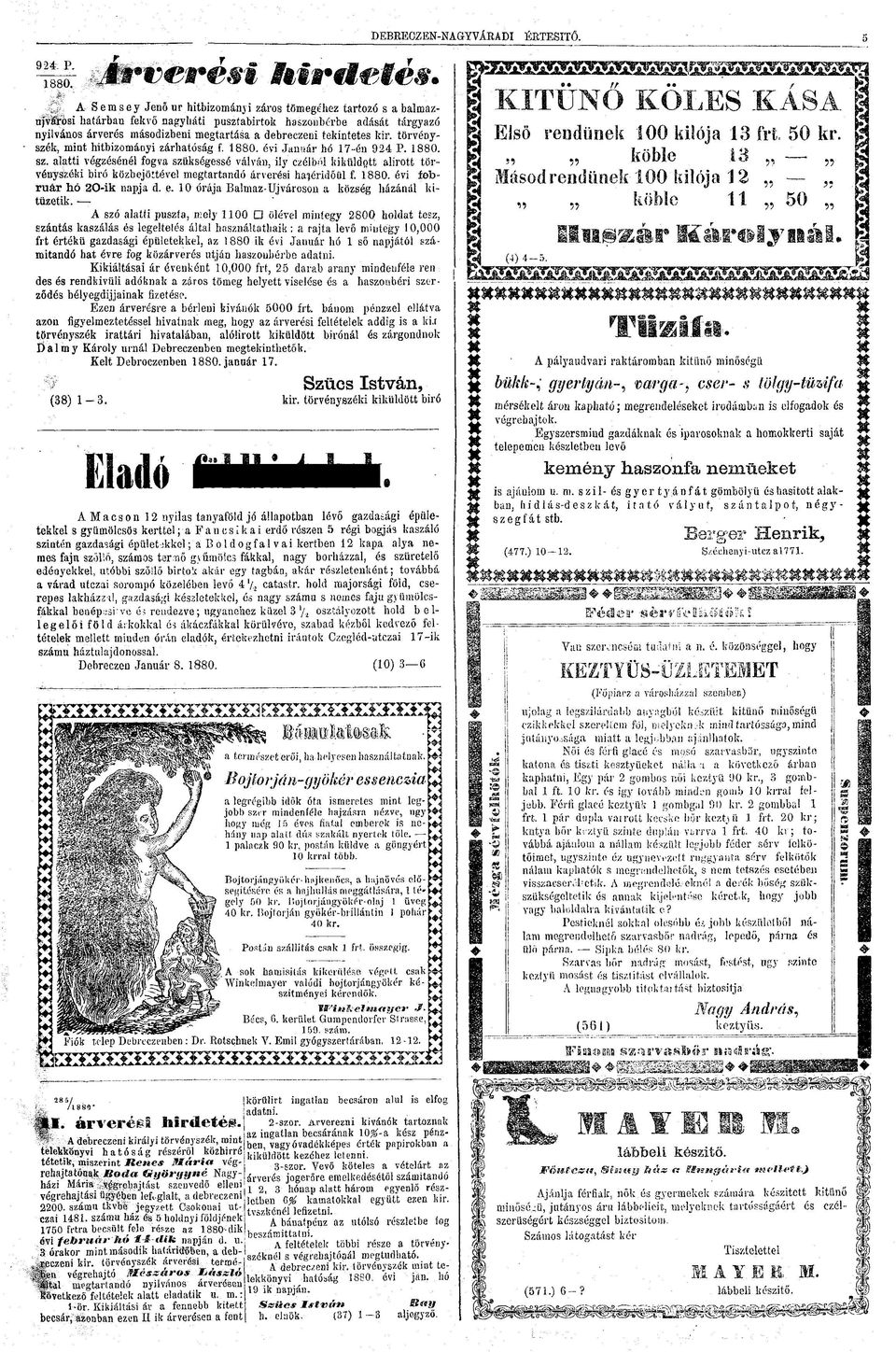 törvéyszék, mit hitbizomáyi zárhatóság f. 1880. évi Jauár hó 17-é 924 P. 1880. sz.