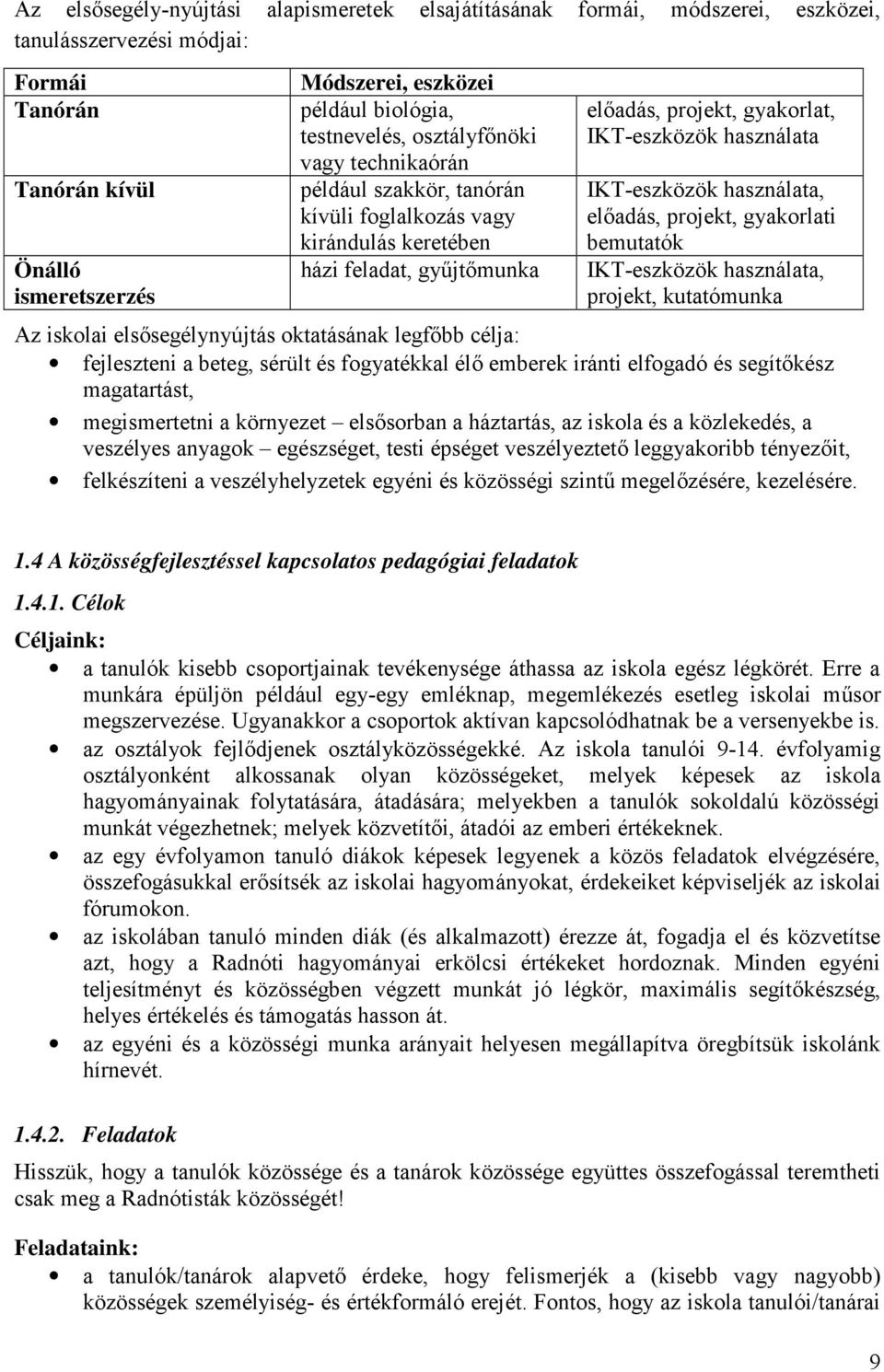 IKT-eszközök használata, előadás, projekt, gyakorlati bemutatók IKT-eszközök használata, projekt, kutatómunka Az iskolai elsősegélynyújtás oktatásának legfőbb célja: fejleszteni a beteg, sérült és