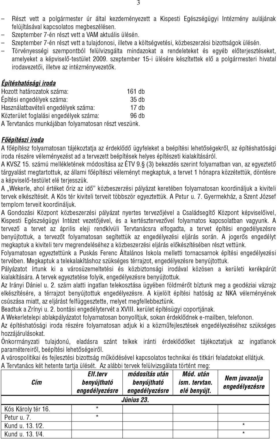 Törvényességi szempontból felülvizsgálta mindazokat a rendeleteket és egyéb előterjesztéseket, amelyeket a képviselő-testület 2009.