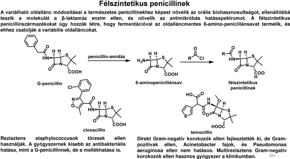 A félszintetikus penicillinszármazékokat úgy hozzák létre, hogy fermentációval az oldalláncmentes 6-amino-penicillánsavat termelik, és ehhez csatolják a variábilis oldalláncokat.