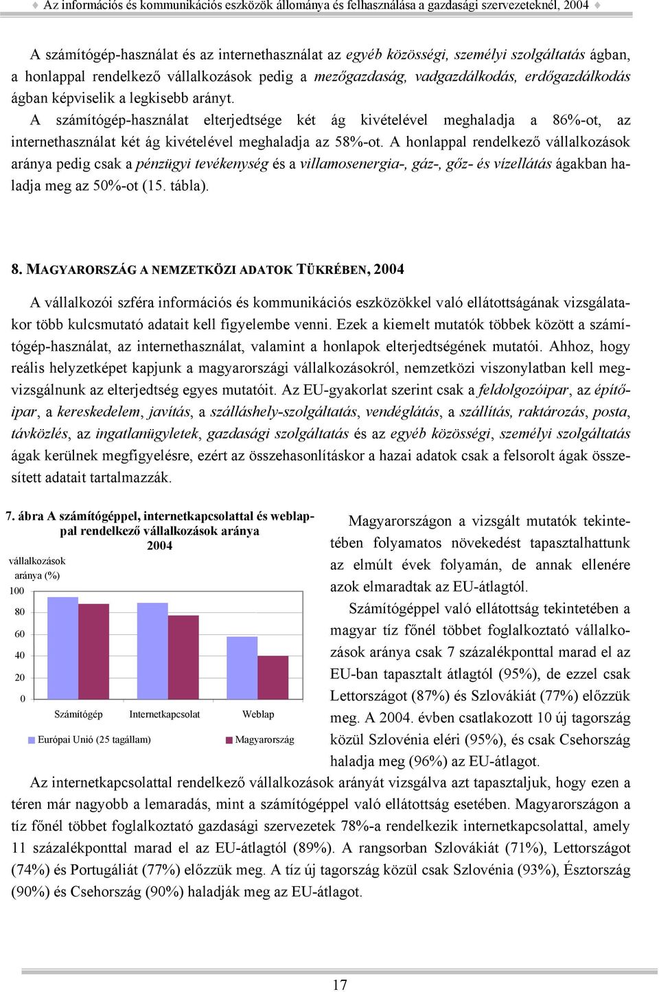 A honlappal rendelkező vállalkozások aránya pedig csak a pénzügyi tevékenység és a villamosenergia-, gáz-, gőz- és vízellátás ágakban haladja meg az 50%-ot (15. tábla). 8.