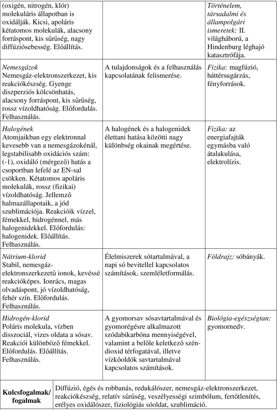 Halogének Atomjaikban egy elektronnal kevesebb van a nemesgázokénál, legstabilisabb oxidációs szám: (-1), oxidáló (mérgező) hatás a csoportban lefelé az EN-sal csökken.