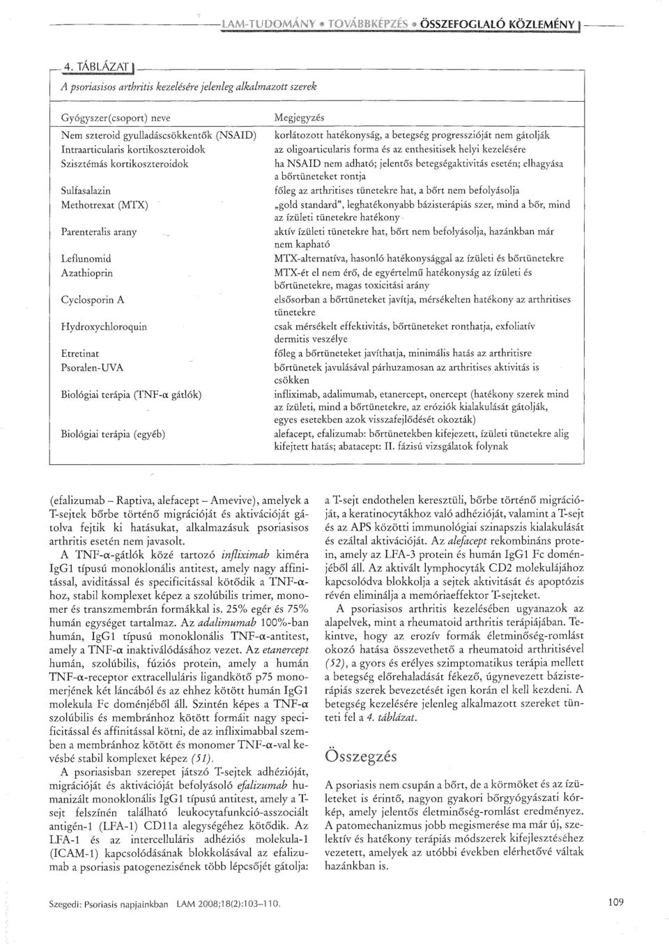 kortikoszteroidok Sulfasalazin Methotrexat (MTX) Parenteralis arany Leflunomid Azathioprin Cyclosporin A Hydroxychloroquin Etretinat Psoralen-UVA Biológiai terápia (TNF-a gátlók) Biológiai terápia