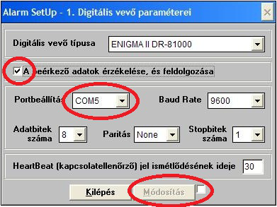 Megj.: A rádiós beállítások alkalmazásához indítsa újra az ENIGMA II készüléket. Ehhez lépjen ki a menüből, majd F3 (FUNKCIO) / F3 (RESET) / F3 (RESET). Megj.