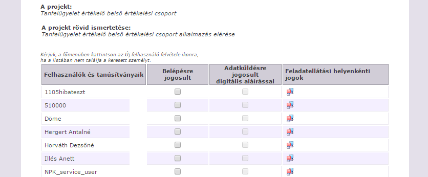 Amennyiben készen van a felhasználó(k) kiválasztásával, az oldal alján található rögzítheti a jogosultságokat. ikonra kattintva 2.