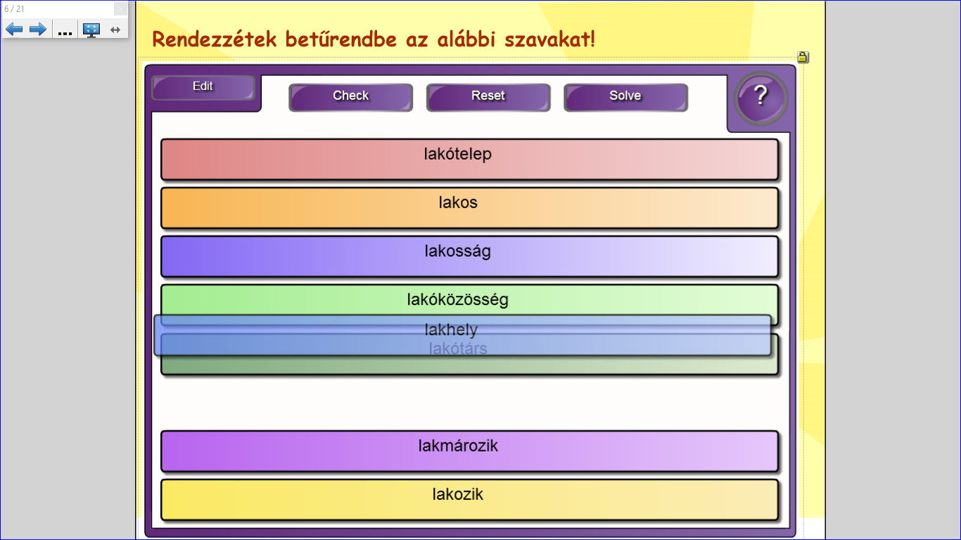 Az alternatív választás típusú gyakorlatokra példa az 5. ábra. Az interaktív feladattal (nemcsak) a kilencedikesek helyesírási készségeit, tudását vizsgáztathatjuk.