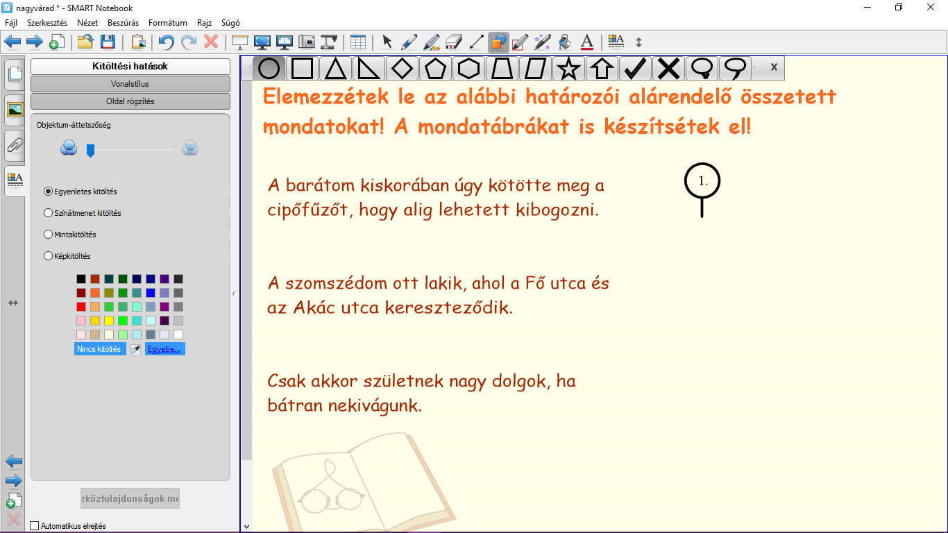 12. ábra (forrás: Magyar nyelv 5, 106/3) A 12. ábra állandósult szókapcsolatokra fókuszáló feladatában az élénk színű képek nemcsak motiválnak, hanem segítséget is nyújtanak a megoldáshoz.