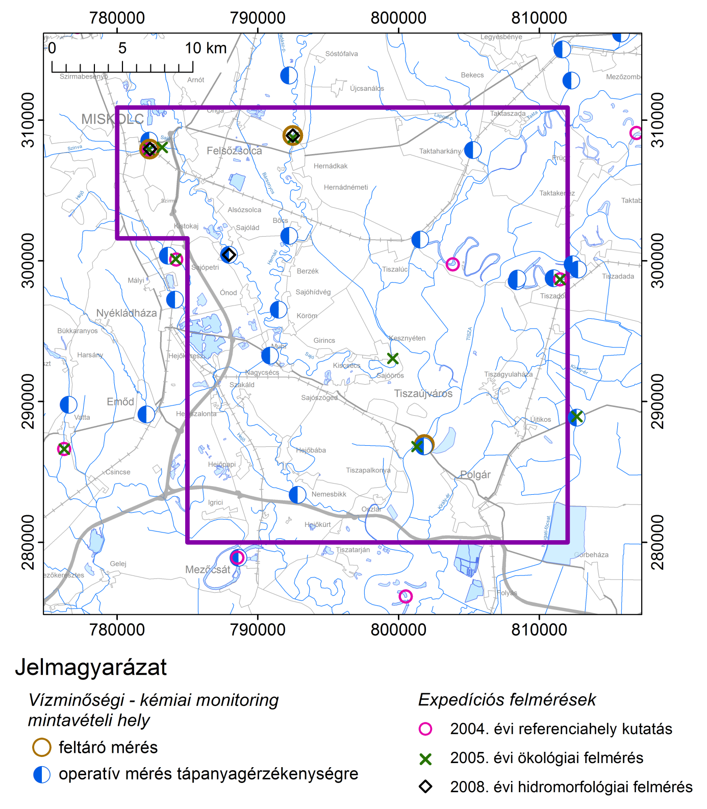 Sajószöged. Komplex érzékenységi és terhelhetőségi vizsgálati jelentés tervezet 33. ábra. Felszíni víztestek VGT monitoringpontjai 1.4.5.2.