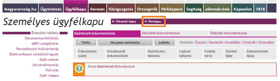 Ha a perkaput sikeresen létrehoztuk, a létrehozáskor használt ügyfélkapus azonosítójú személy lesz annak az adott perkapunak a főkapcsolattartója.