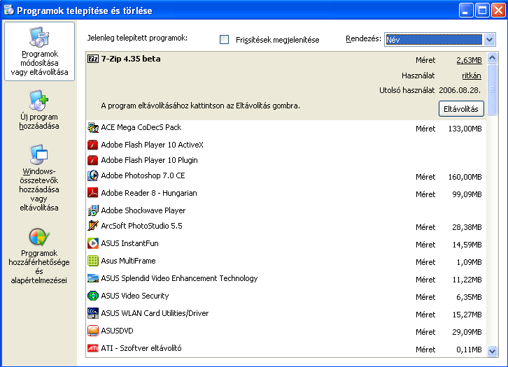 A Windows mindennapi használata Programok telepítése és törlése A Windows operációs rendszer alatt futó programok többségét nem tudjuk úgy használni, hogy rámásoljuk a merevlemezre (pl.