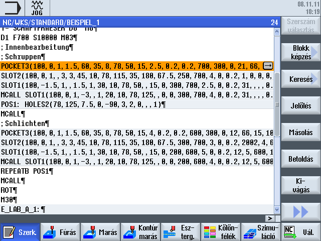 G-kód programot létrehozni 7.2 Programnézetek Programnézet A programnézet a szerkesztőben áttekintést ad a program egyes megmunkálási lépéseiről.