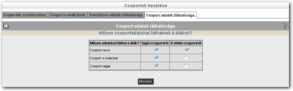 CSOPORTOK 8.5 Személyes adatok láthatósága Személyes adatok megtekintése A felhasználókhoz személyes adatok tartoznak, amik vagy egyedileg vagy csoportosan lettek megadva a rendszernek.