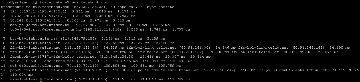 IP útvonal: traceroute Elemezzük az alábbi traceroute kimenetet!