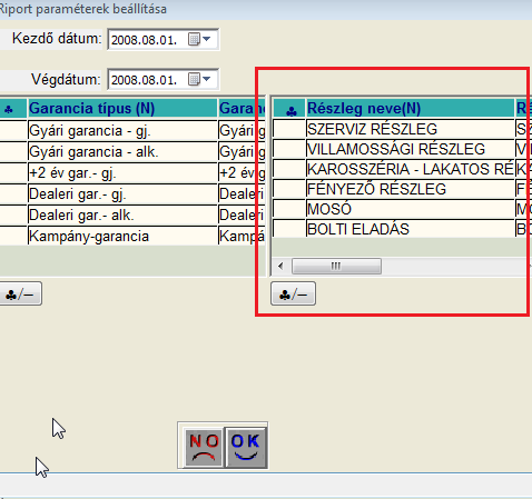 2. SZERVIZ 2.1. Munkalap Időszaki garanciális javítások riport részleg szűrés A Riportok/Időszaki munkalapok/száml.gar.javítások menüpontból indítható Időszaki garanciális javítások riport előtt lehet részlegre szűrni.