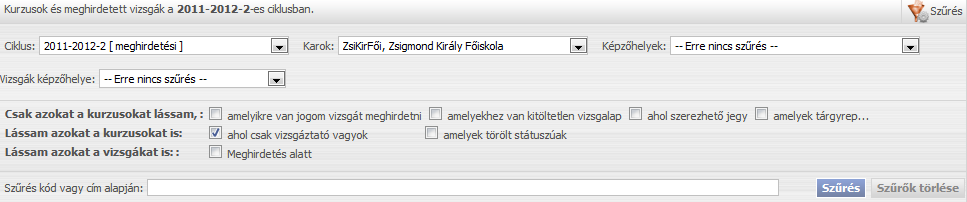 Végül, természetesen a menüsorból is el lehet navigálni a vizsgázással kapcsolatos felületekre, a Oktatás/ Vizsgák és teljesítések menüpont tartalmazza ezeket.