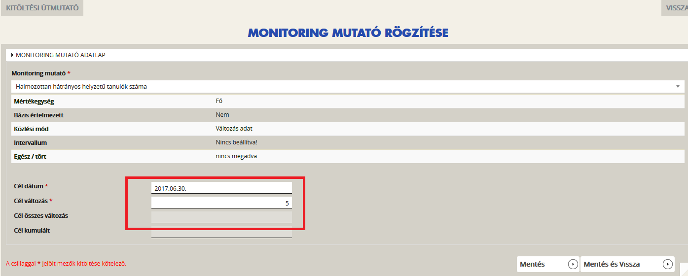 Az Egérrel a Monitoring mutató alatt lévő cellára állva megjelenik a három monitoring mutató, melyet