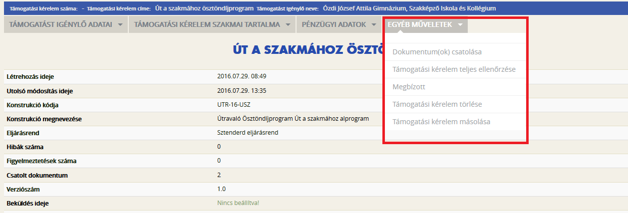 Amennyiben a pályázatban szerepelnek a másik két ösztöndíj költségre pályázó tanulók, a Sikeres mentés után a VISSZA gomb megnyomásával tudjuk folytatni a további költségek felrögzítését.