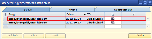 az LPA 2010. Kft. Üzenetek/figyelmeztetések áttekintése. A belépéssel egyidejűleg megjelent egy új ablak, melynek neve: 33.