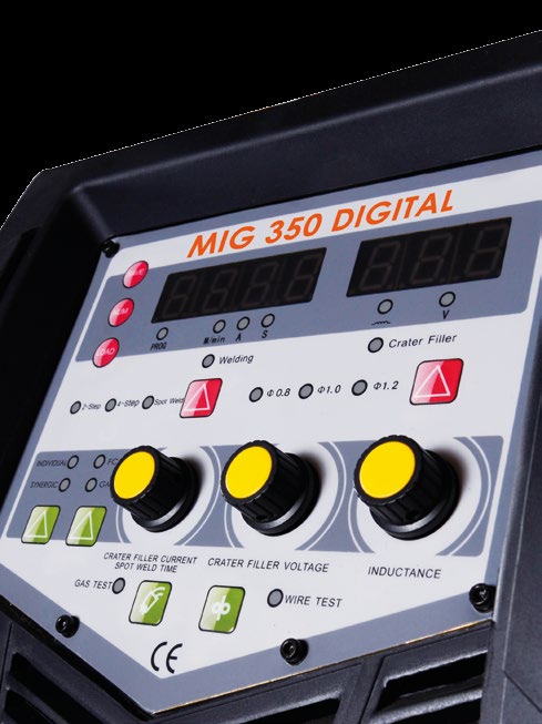 MIG/MAG DIGITAL SYNERGIC MIG/MAG MMA IGBT Szinergikus vezérlésű kétfunkciós, IGBT technológiás MIG hegesztő inverter, dupla görgőpáros huzaltoló egységgel.