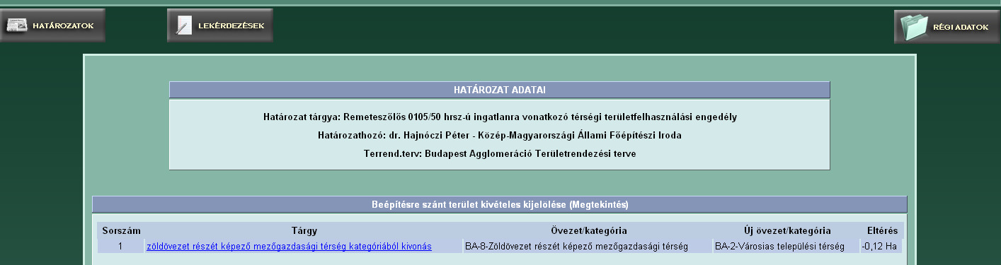 kép, Eljárások ablak A Tárgy linkre kattintva a kiválasztott eljárás panel táblázata tartalmazza a korábbi- ill.