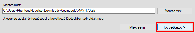 4. Most add meg, hogy hova és milyen fájlnévvel szeretnéd menteni az elkészült csomagot. Katints a Mentés mint gombra, válaszd ki a csomag helyét és írd be a leendő fájlnevet. A kiterjesztés legyen.