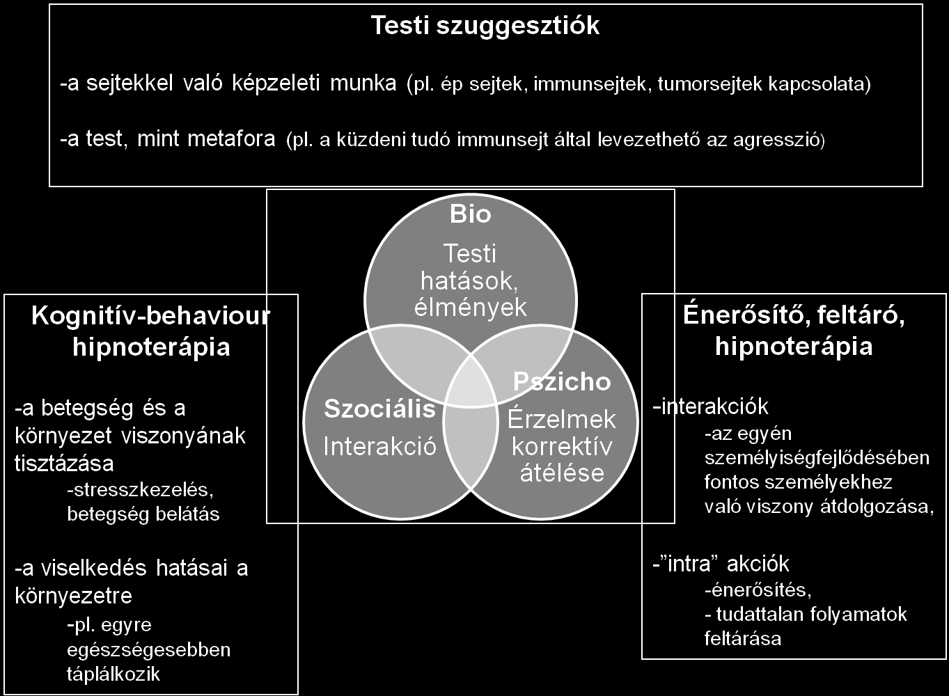 hipnoterapeutáival való személyes konzultációkra, és a modern orvosi tudományos ismeretekre is támaszkodtunk. 23 7. ábra A hipnotikus szuggesztiók felépítése a szocio-pszicho biológiai modell alapján.