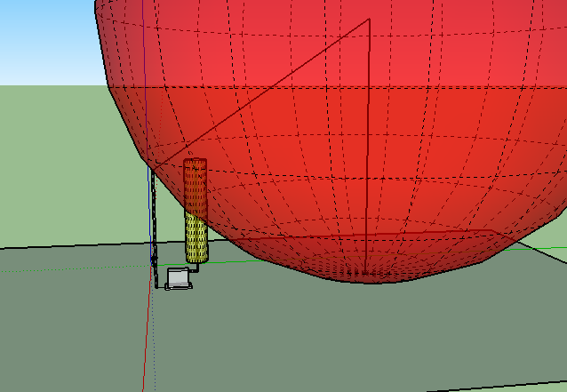 7. ábra: Robbanásveszélyes tér villámvédelmének kialakítása egy 8 m magas felfogóoszloppal 3D-ben