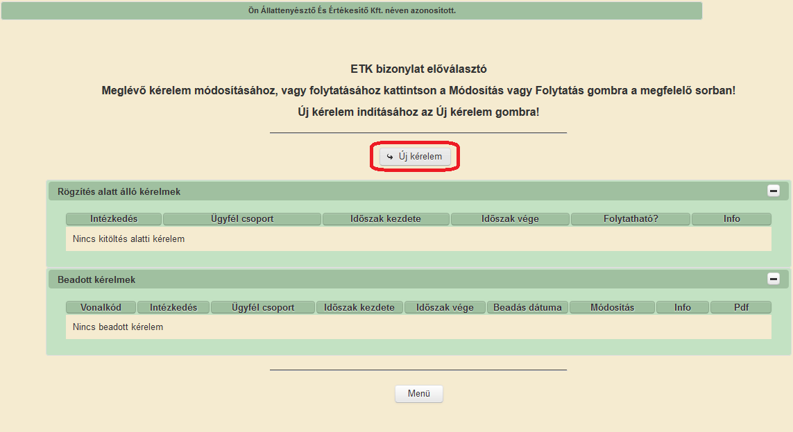 5. Elektronikus kérelemkezelés Az Elektronikus kérelemkezelés / EMGA jogcímek / Tejbeszállítás csökkentése menücsoportok alatt található a Tejbeszállítás csökkentés támogatása menüpont, mely