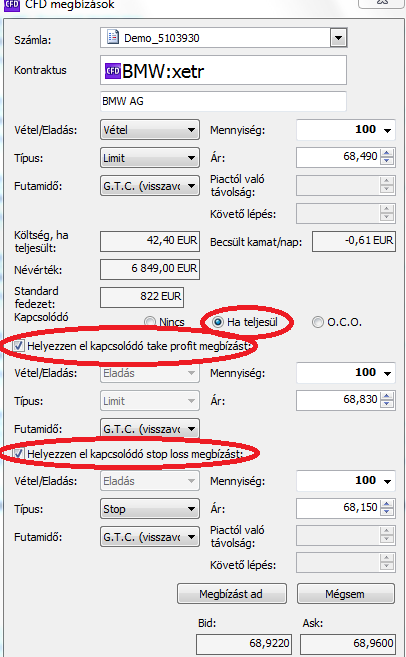 7. Névérték: a pozíció tényleges értéke, tőkeáttétel nélkül. 8. Standard fedezet: a pozíció nyitásához szükséges fedezet. 9. Mennyiség: beállíthatja a kereskedni kívánt mennyiséget. 10.