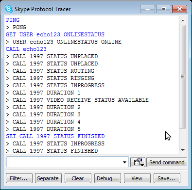 Szöveges interface (+Tracer) # státusz lekérdezése GET USER x ONLINESTATUS # hívás: CALL x