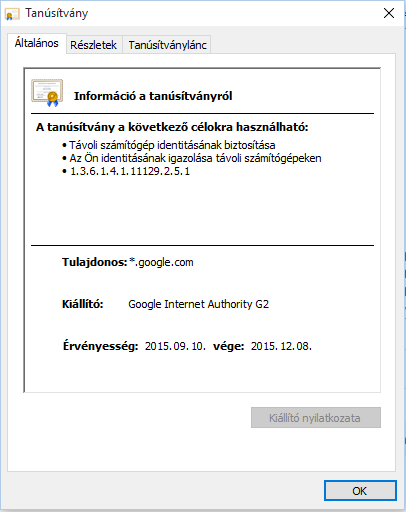 érvényességi adatok, hitelesítő adatok (ki szavatolja a tanúsítvány valódiságát). 25.