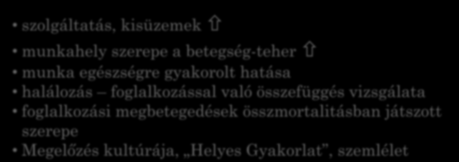 szolgáltatás, kisüzemek munkahely szerepe a betegség-teher munka egészségre gyakorolt hatása halálozás foglalkozással való