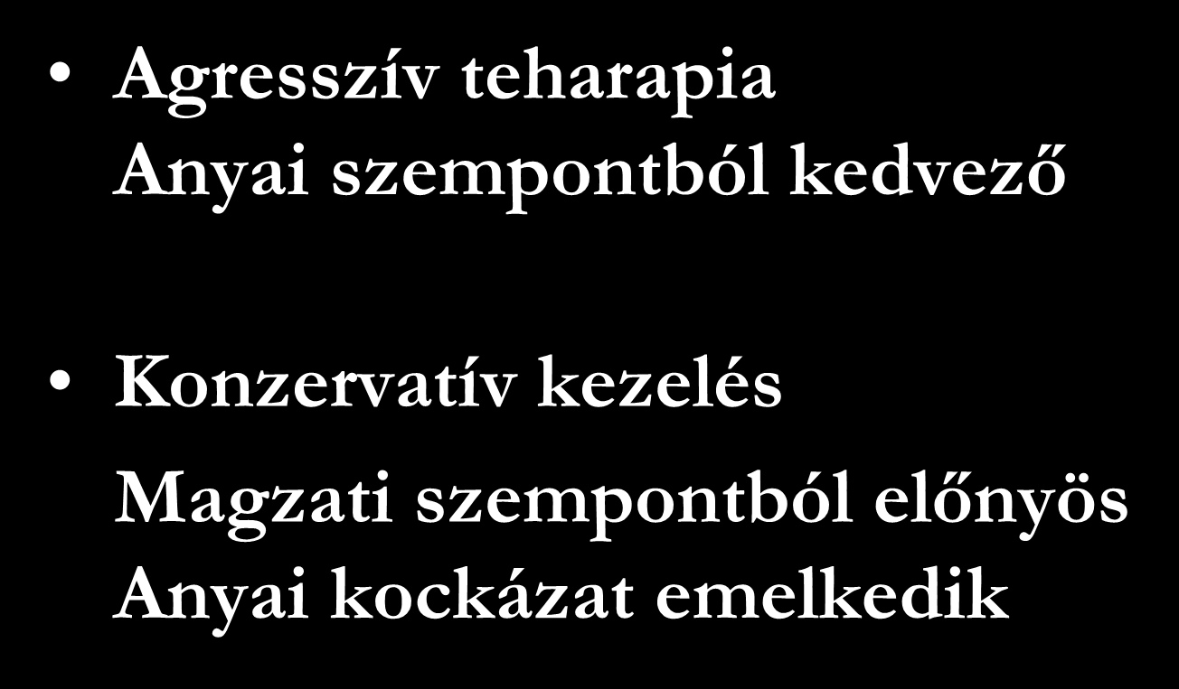A praeeclampsia kezelése Agresszív teharapia Anyai szempontból kedvező