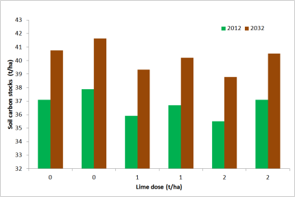 Fig. 2. Change of carbon stocks in the soil of the plots with no manure application Fig.