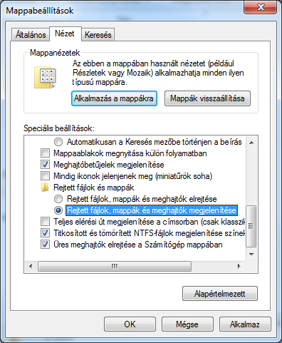 A beállítás útvonala: Eszközök: Mappa beállításánál Nézet fül Rejtett mappák, fileok, meghajtók megjelenítését pipáljuk be Appdata a C:\Felhasználók\ Felhasználónév alatt található (Startra kattintva