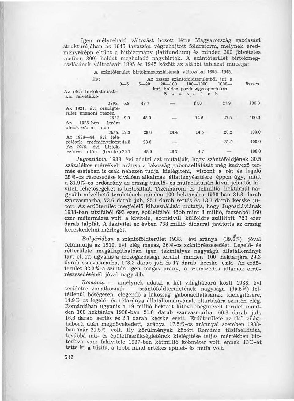 A szántóterület birtokmegoszlásának változásait 1895 és 1945 között az alábbi táblázat mutatja: A szántóterület birtokmegoszlásának változásai 1895-1945.