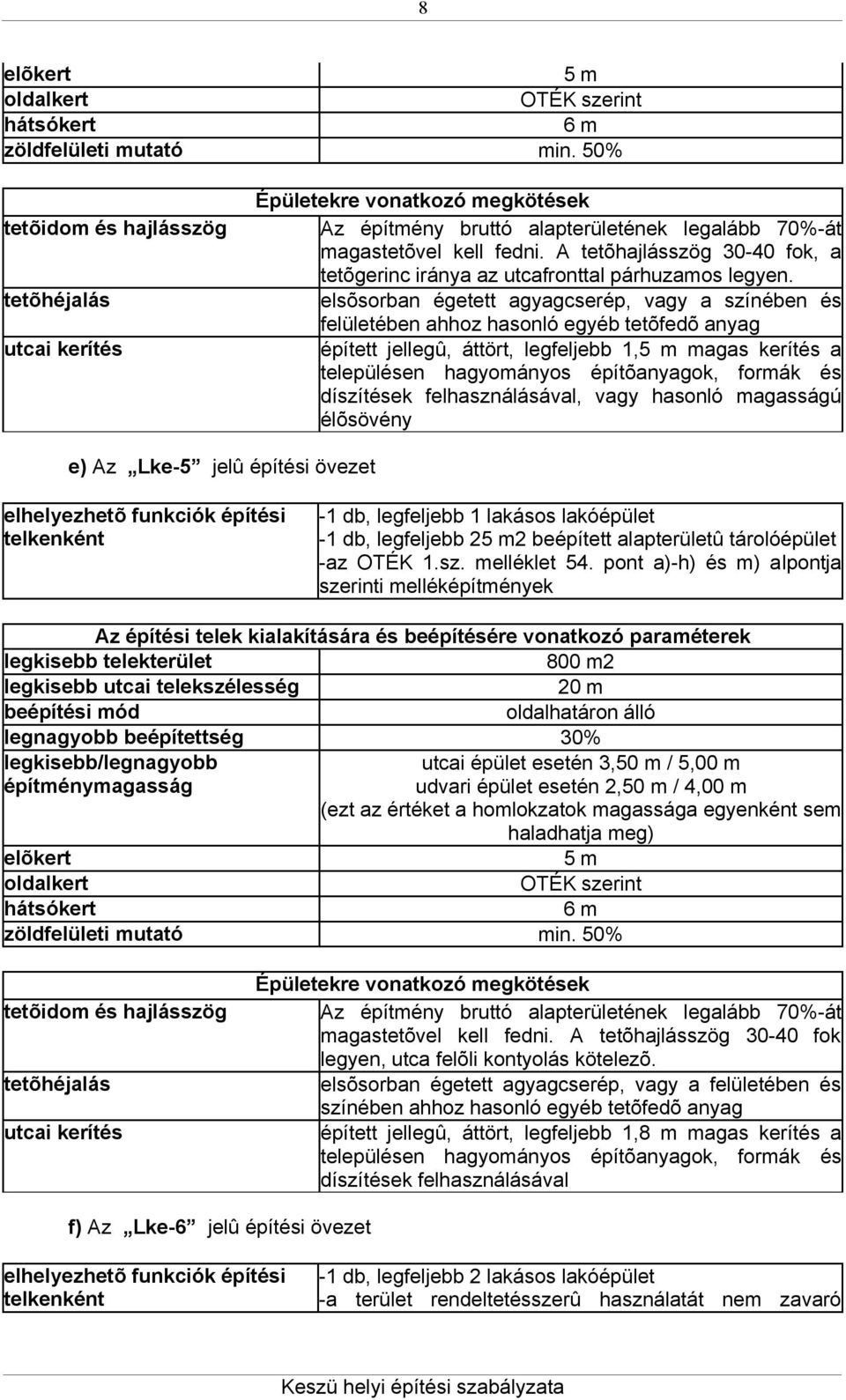 A tetõhajlásszög 30-40 fok, a tetõgerinc iránya az utcafronttal párhuzamos legyen.