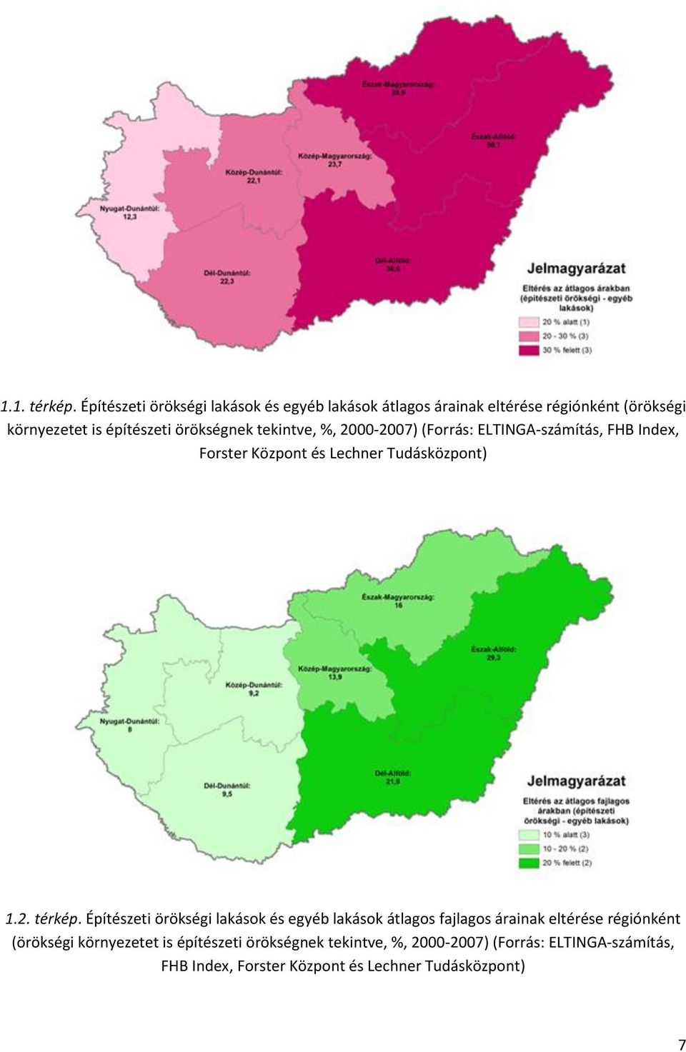 örökségnek tekintve, %, 2000-2007) (Forrás: ELTINGA-számítás, FHB Index, Forster Központ és Lechner Tudásközpont) 1.2. térkép.