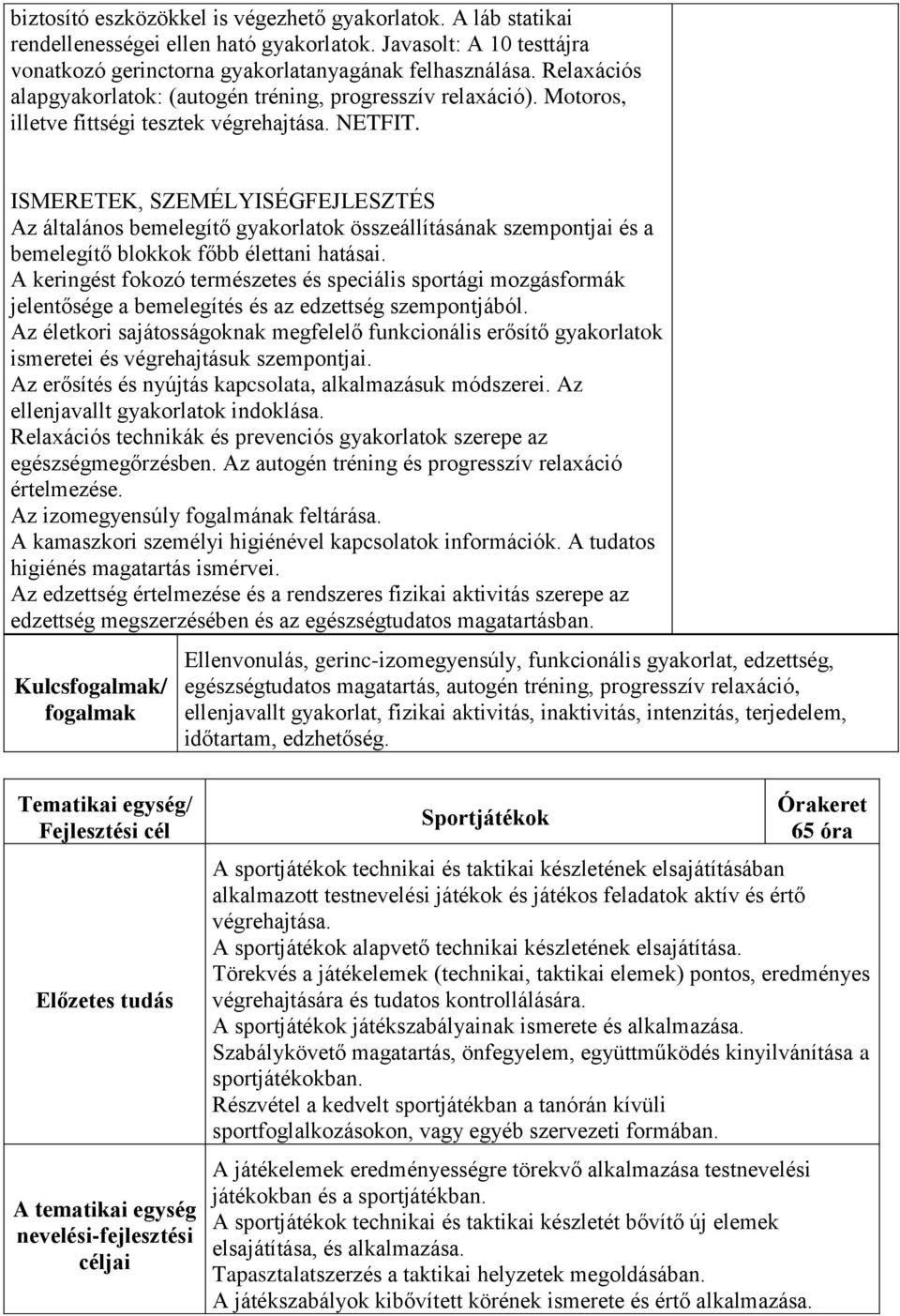 ISMERETEK, SZEMÉLYISÉGFEJLESZTÉS Az általános bemelegítő gyakorlatok összeállításának szempontjai és a bemelegítő blokkok főbb élettani hatásai.