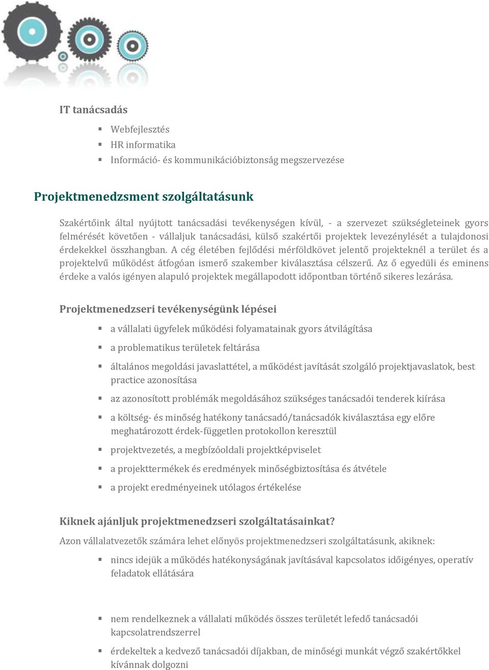 A cég életében fejlődési mérföldkövet jelentő projekteknél a terület és a projektelvű működést átfogóan ismerő szakember kiválasztása célszerű.