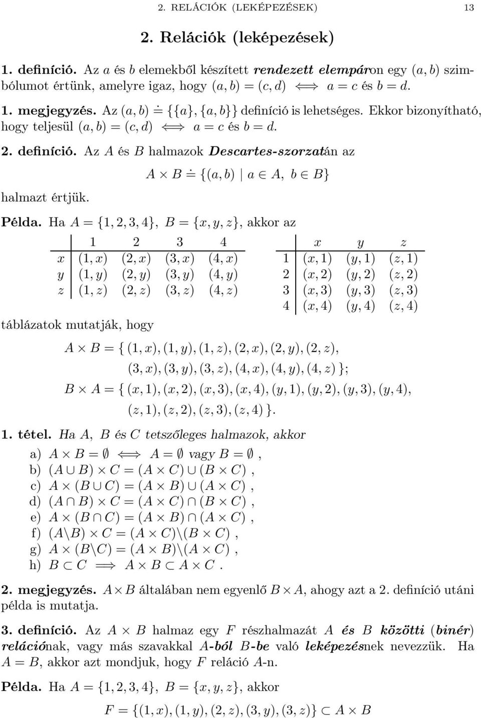 A B. = {(a, b) a A, b B} Példa.