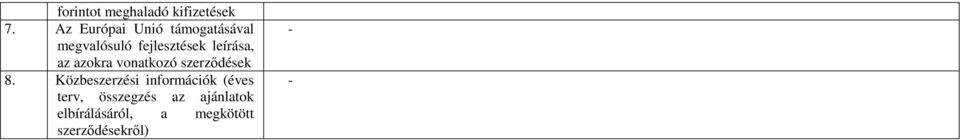 leírása, az azokra vonatkozó szerződések 8.